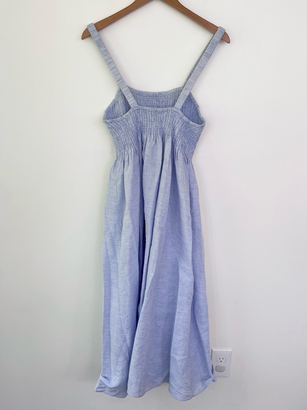 J. Crew Smocked Beach Midi Dress in Linen-Cotton Blend Blue L Large Coastal Prep - Picture 10 of 10